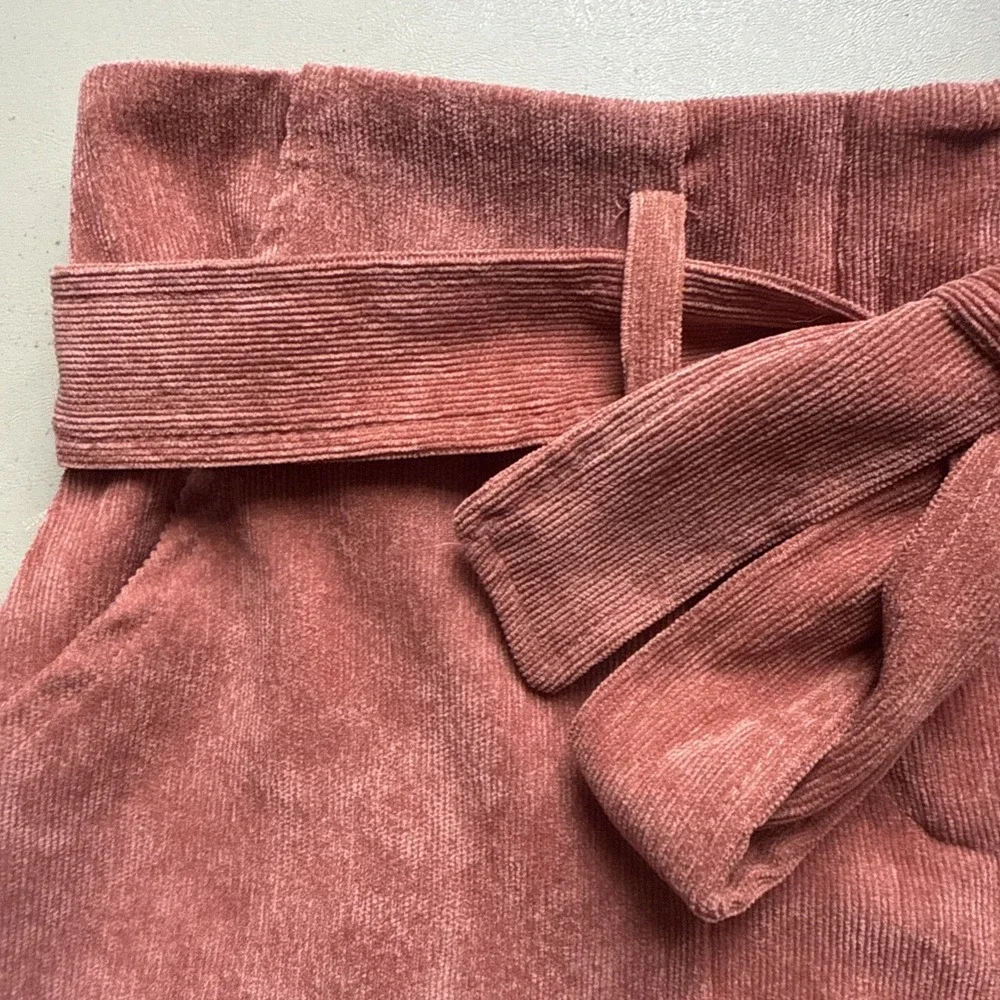 Corduroy Mini‎ Skirt Womens S Dusty Rose High Waisted Tie Waist Boho Retro